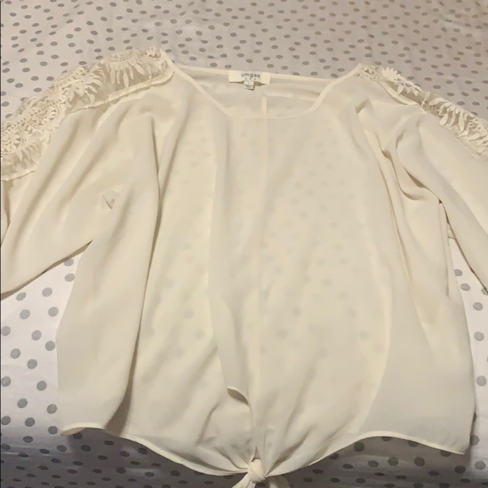 White Flower Tie Front Top